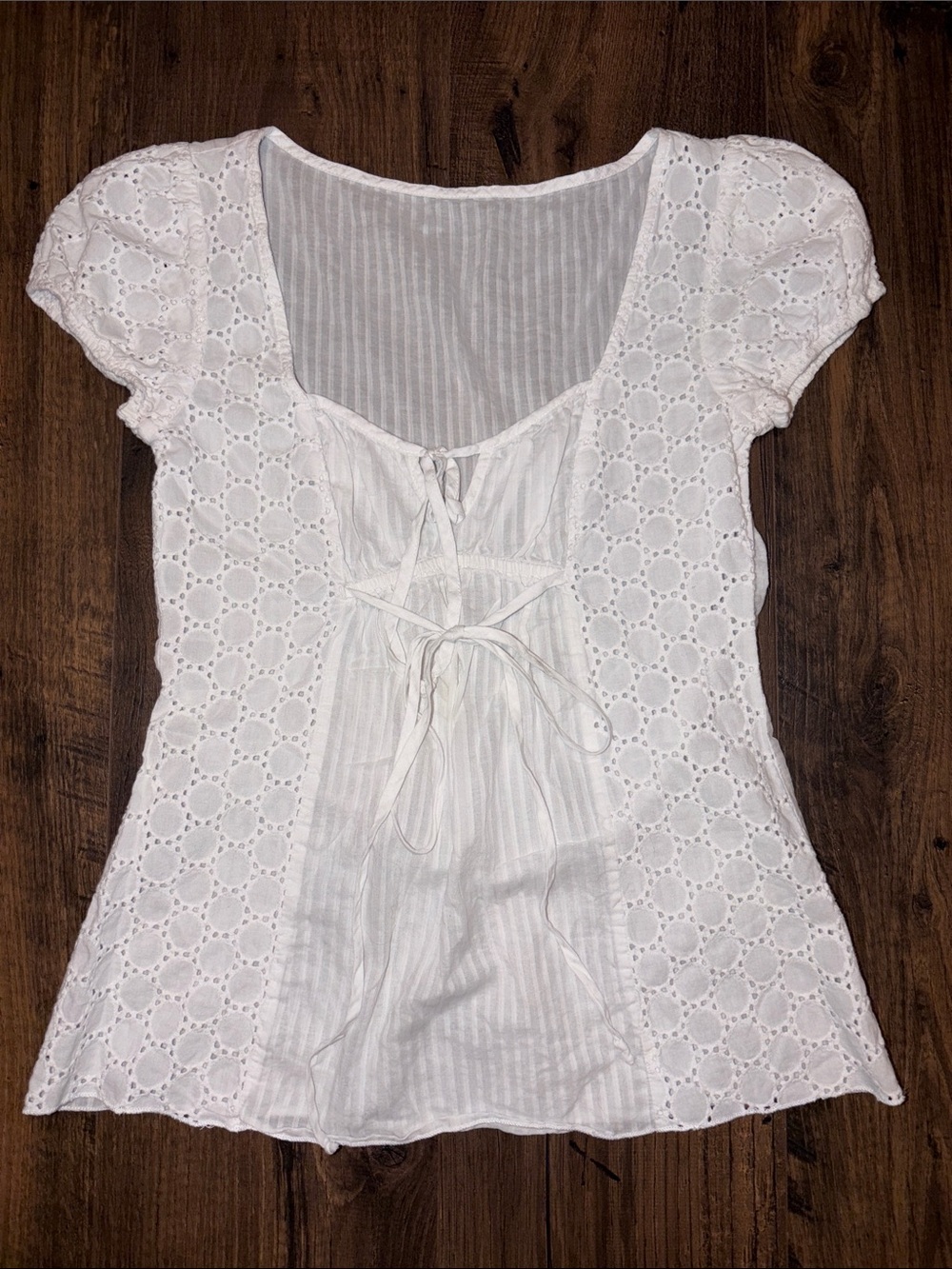 Banana Republic White Eyelet Lace Tie-Front Blouse